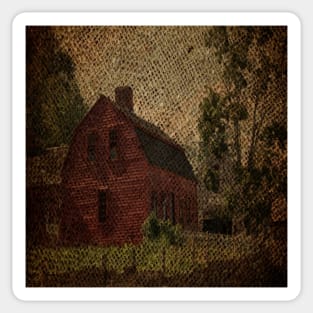 primitive western country rustic burlap farm red barn Sticker